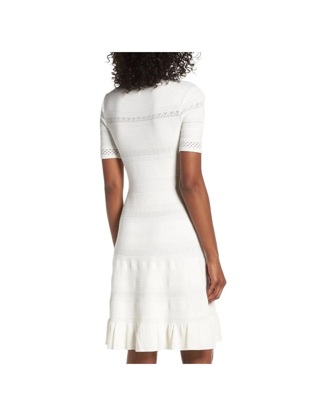 Eliza J Dress Women’s Size Medium Cream Pointelle Ruffle hem Dress fit & flare - Picture 16 of 16